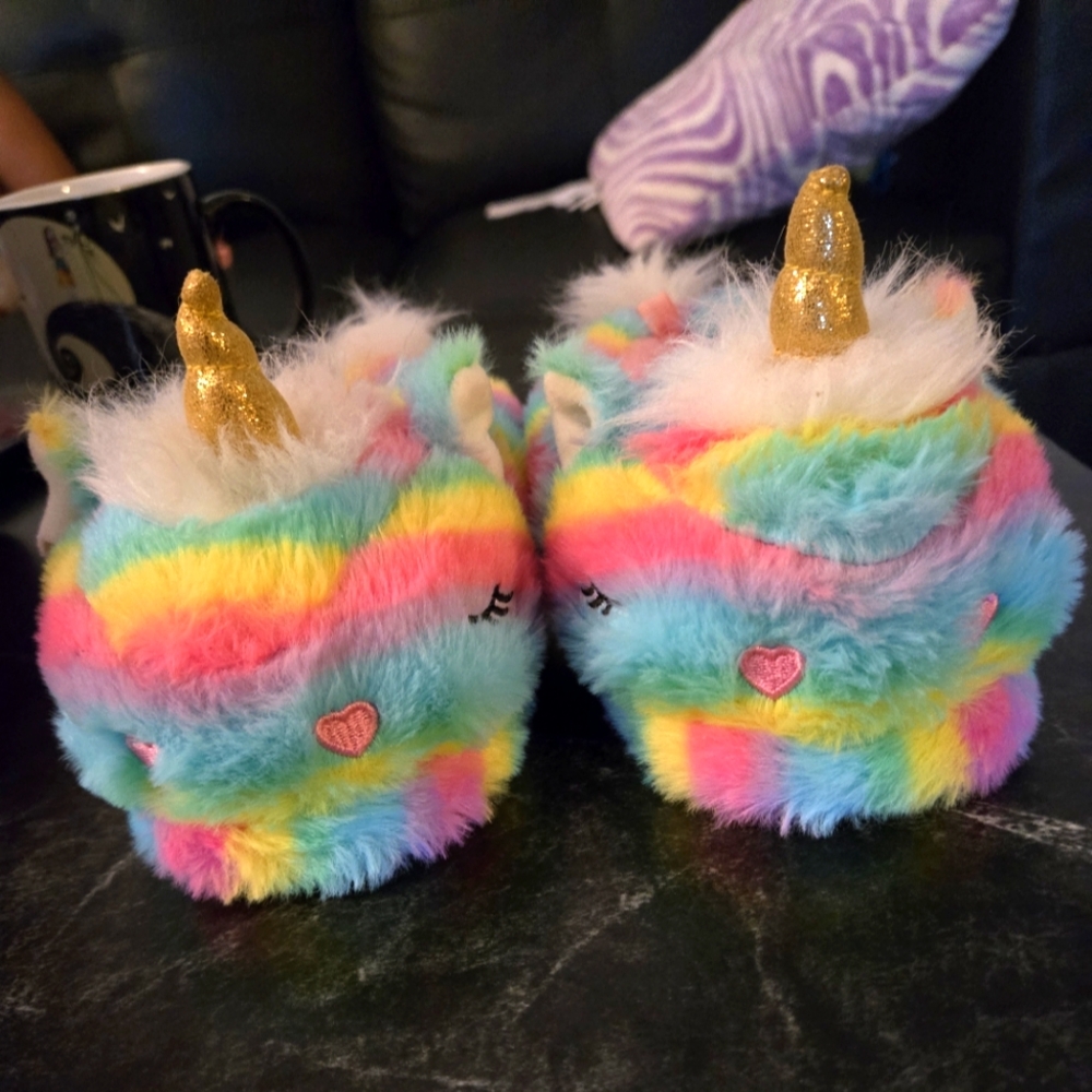 Rainbow Unicorn Slippers.